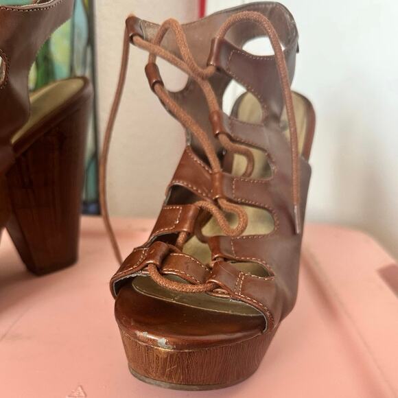 guess wood platform brown heels shoes - Picture 3 of 5